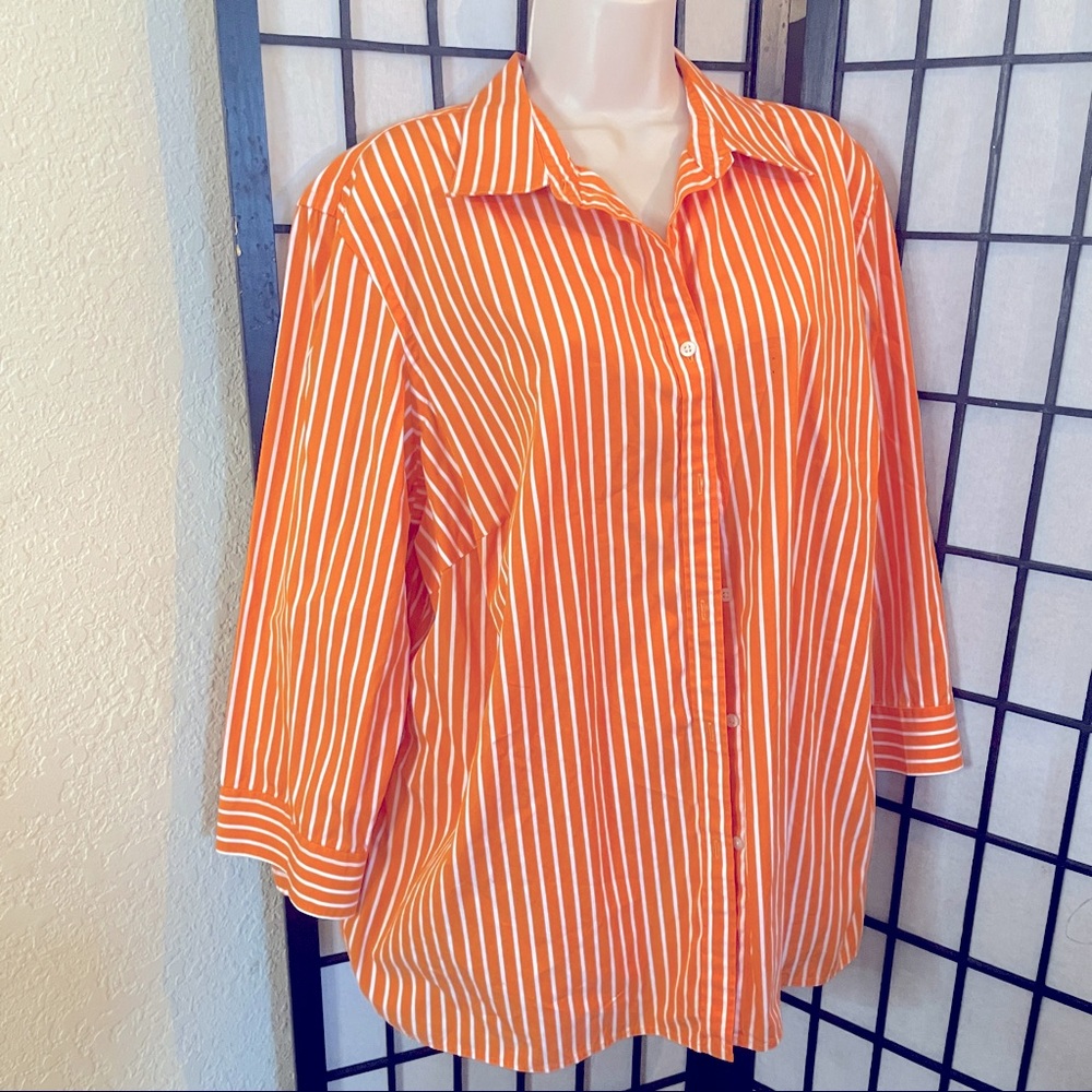 Lauren Ralph Lauren orange and white striped button down top